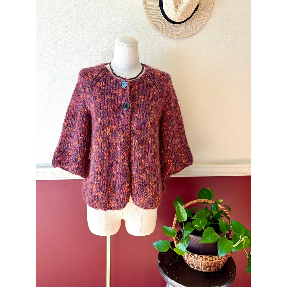 Relativity Chunky Knit Cardigan Sweater Purple Orange Wool Mohair Blend M Artsy